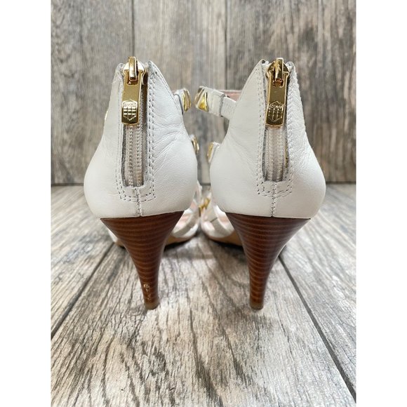 VINCE CAMUTO VC MIKAL STUDDED WHITE LEATHER STRAP HEELS WOMEN SIZE 7.5M - Picture 4 of 12